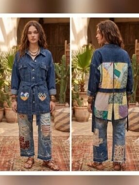 Upcycled Patchwork Boho Jean Jacket Size XL